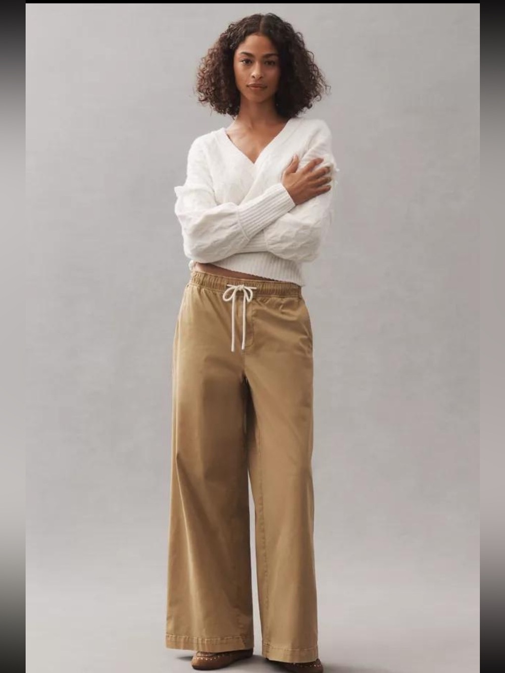 Pilcro Wide-Leg Drawstring Pants in Khaki